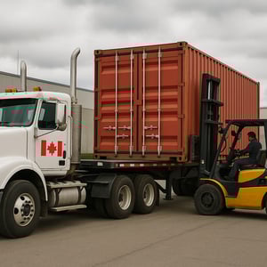 40-foot shipping container delivery in Montréal with tilt & load trailer – Conteneurs KJS Containers Inc. 40-foot shipping container delivery in Montréal with tilt & load trailer – Conteneurs KJS Containers Inc.