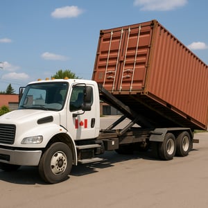 40-foot shipping container delivery in Montréal with tilt & load trailer – Conteneurs KJS Containers Inc. 40-foot shipping container delivery in Montréal with tilt & load trailer – Conteneurs KJS Containers Inc.